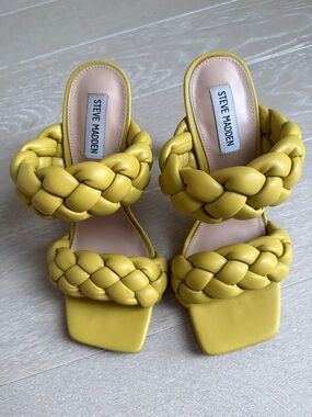 Steve Madden Braided Double-Strap Yellow Slide Mules